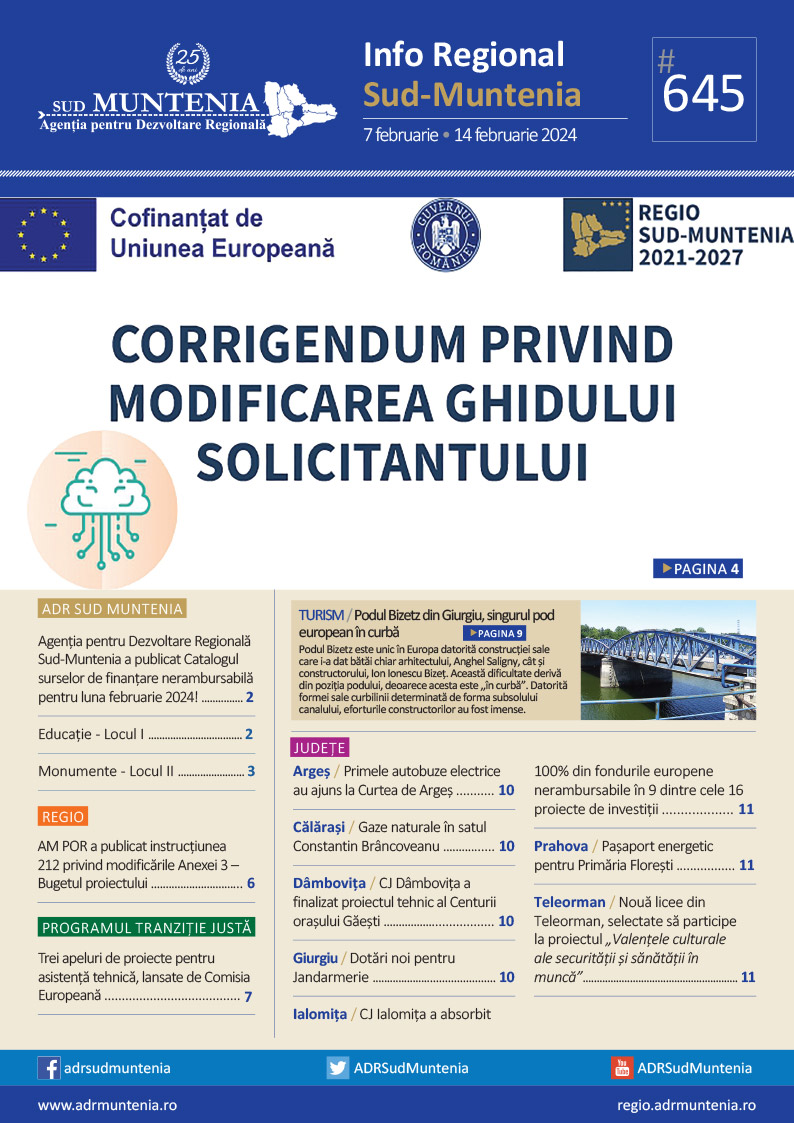 A apărut buletinul informativ Info Regional Sud Muntenia nr. 645