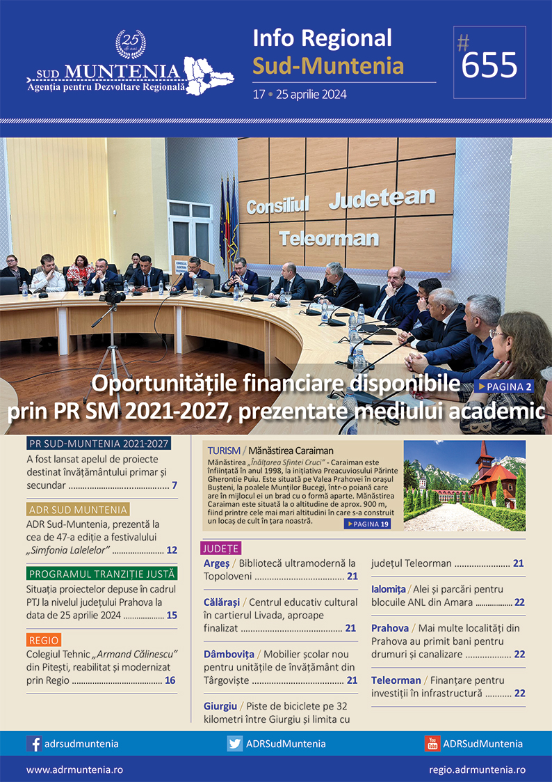 A apărut buletinul informativ Info Regional Sud Muntenia nr. 655