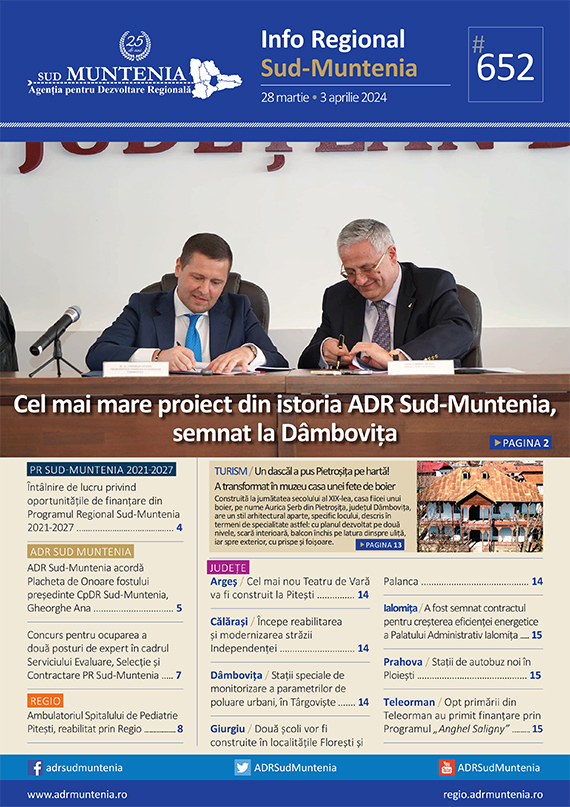 A apărut buletinul informativ Info Regional Sud Muntenia nr. 652