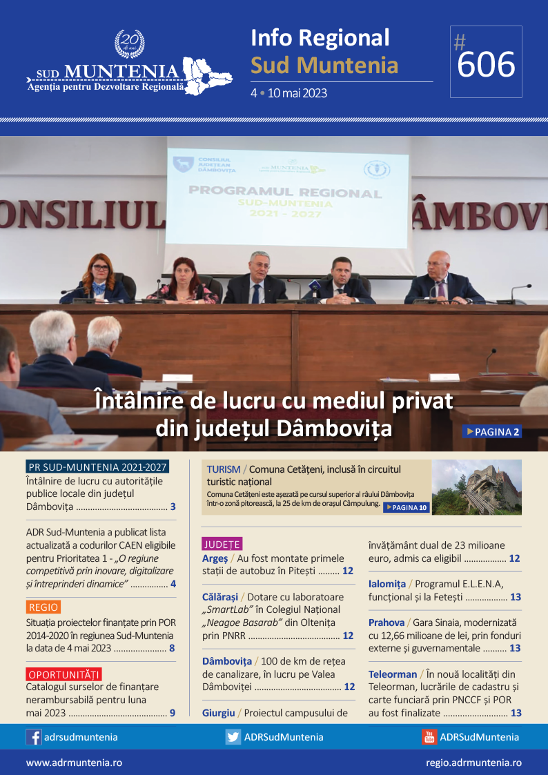 A apărut buletinul informativ Info Regional Sud Muntenia nr. 606