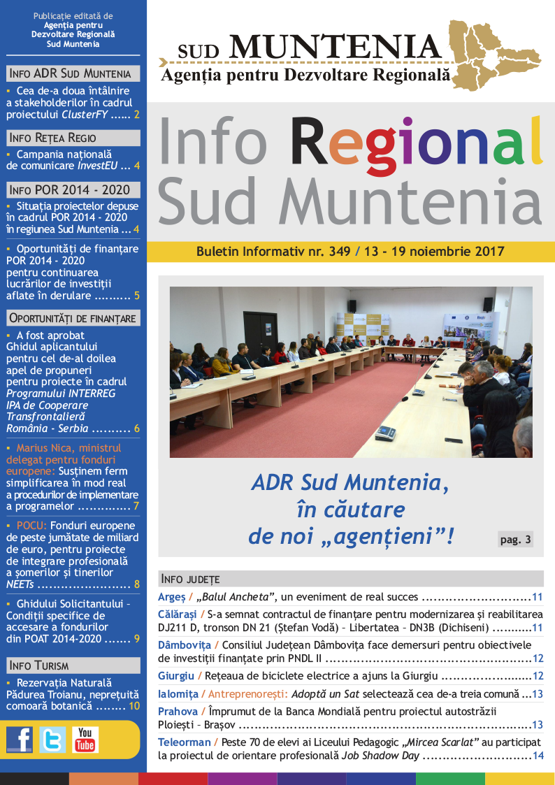 A apărut buletinul informativ Info Regional Sud Muntenia nr. 349!