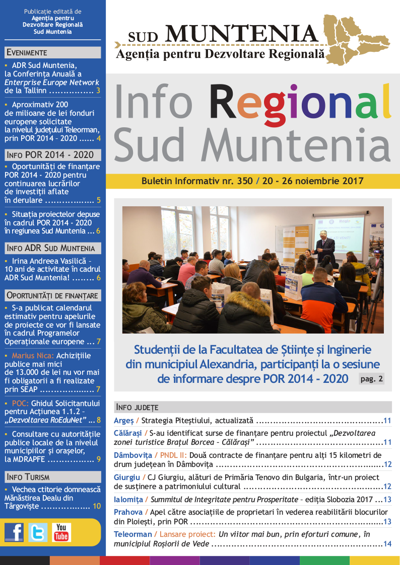 A apărut buletinul informativ Info Regional Sud Muntenia nr. 350!