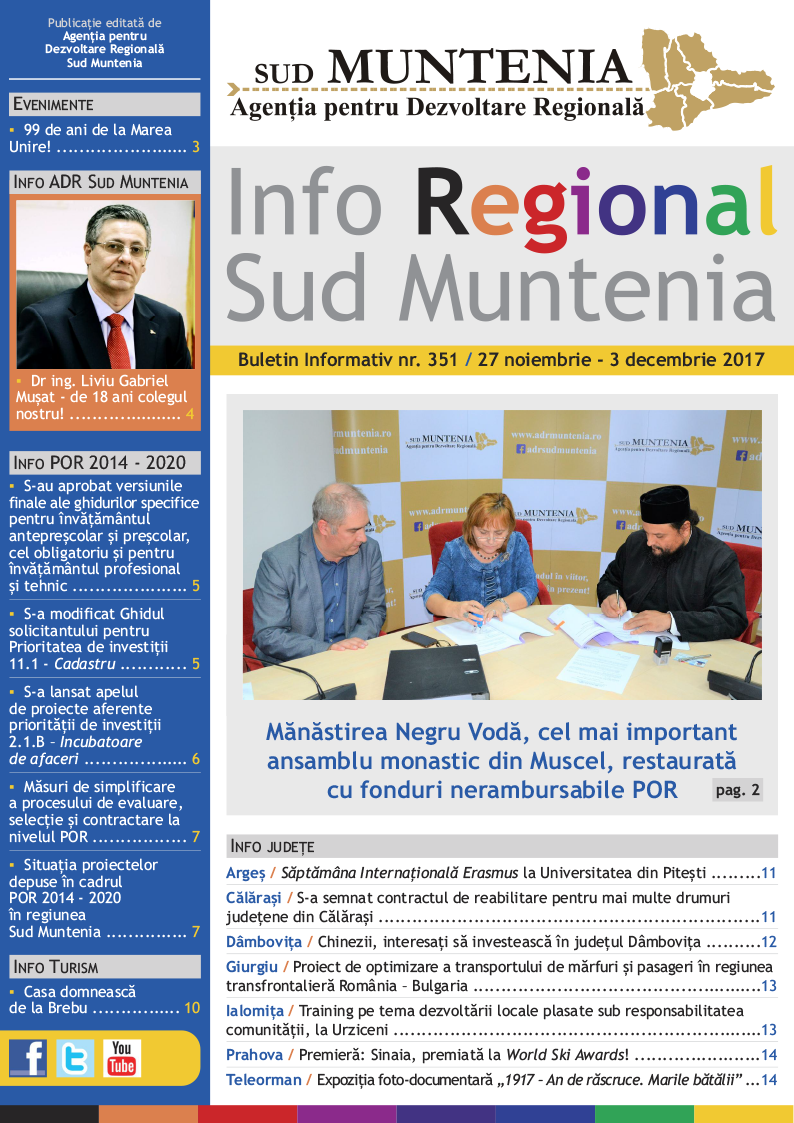A apărut buletinul informativ Info Regional Sud Muntenia nr. 351!