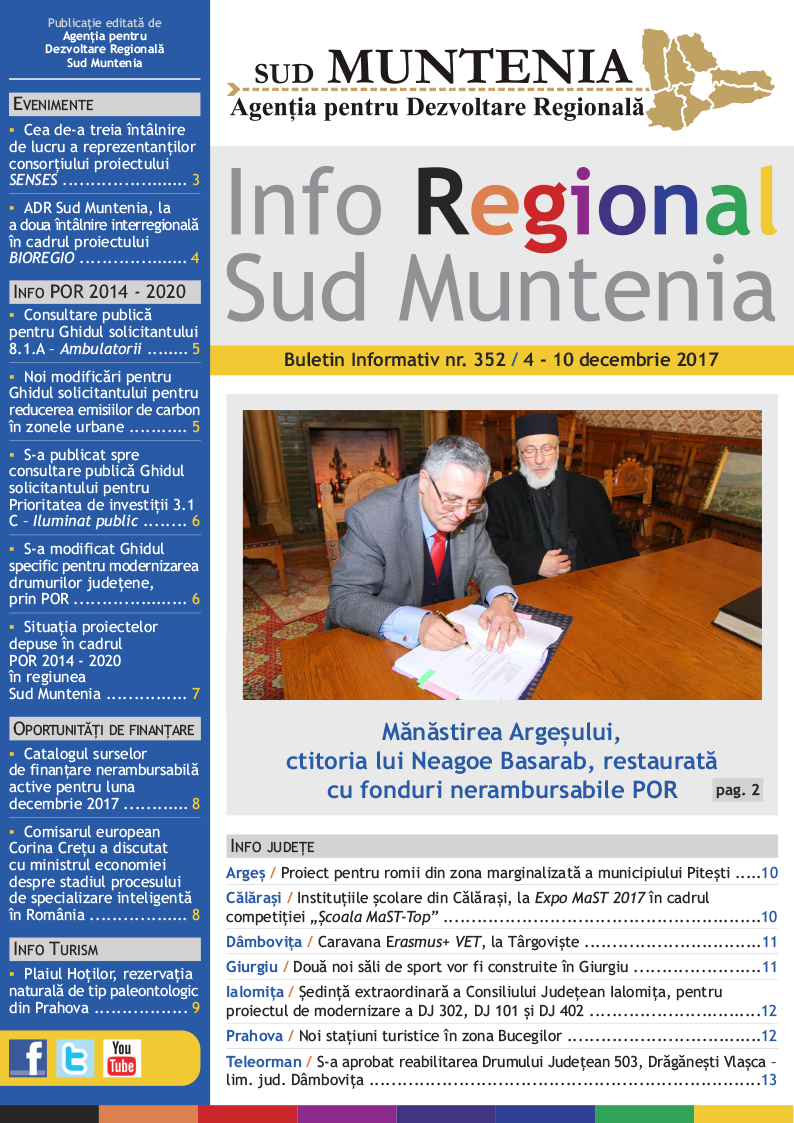 A apărut buletinul informativ Info Regional Sud Muntenia nr. 352!