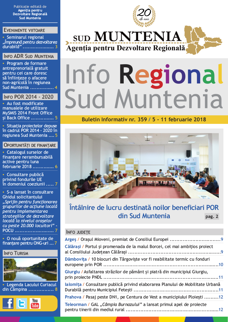 A apărut buletinul informativ Info Regional Sud Muntenia nr. 359!