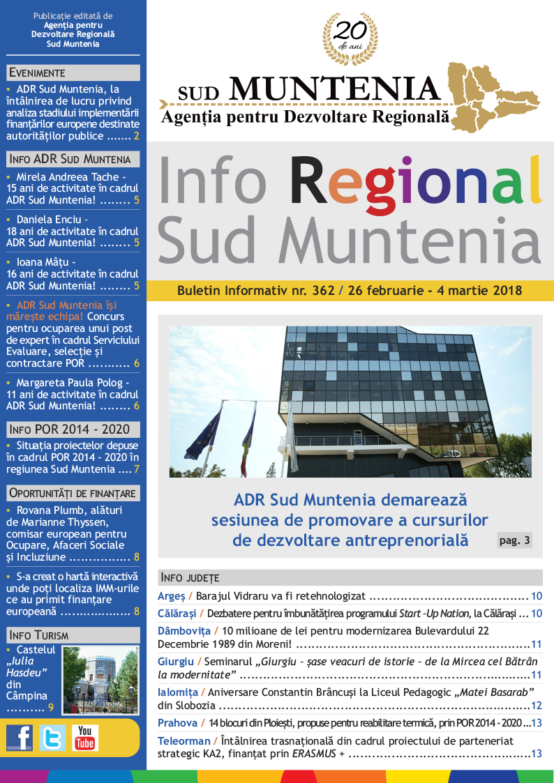 A apărut buletinul informativ Info Regional Sud Muntenia nr. 362!