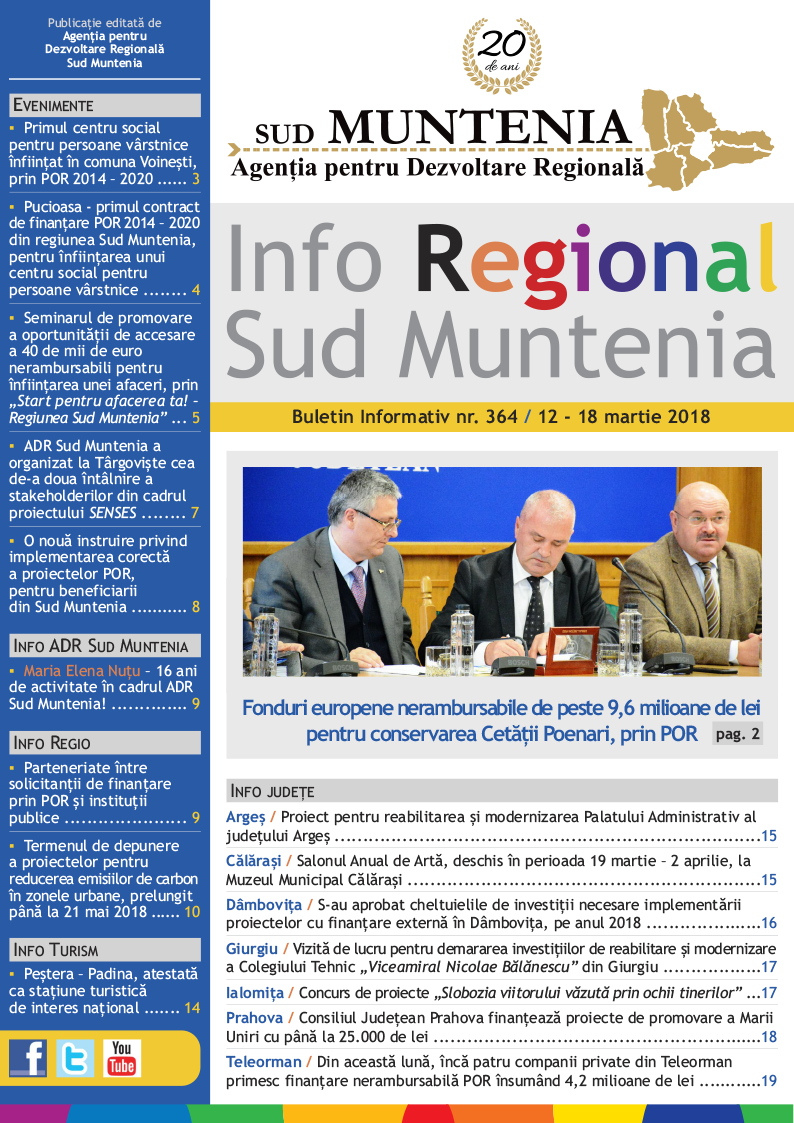 A apărut buletinul informativ Info Regional Sud Muntenia nr. 364!