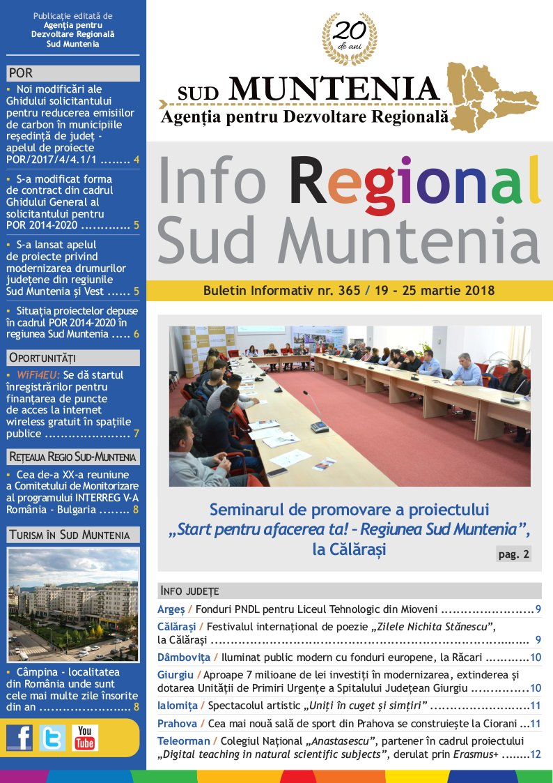 A apărut buletinul informativ Info Regional Sud Muntenia nr. 365!
