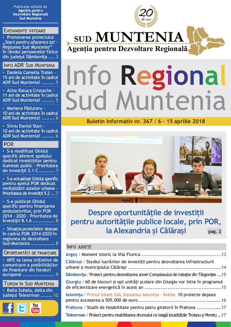 A apărut buletinul informativ Info Regional Sud Muntenia nr. 367!