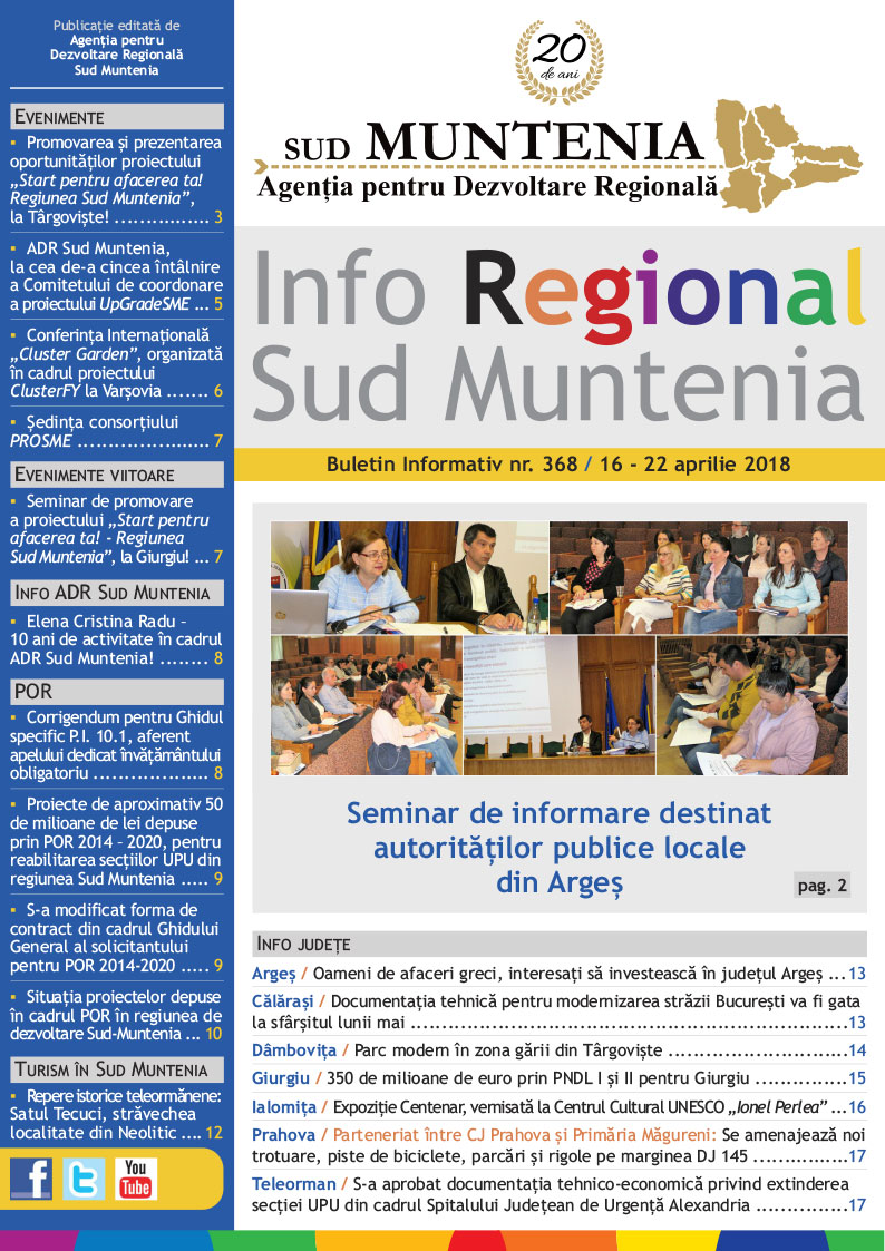 A apărut buletinul informativ Info Regional Sud Muntenia nr. 368!
