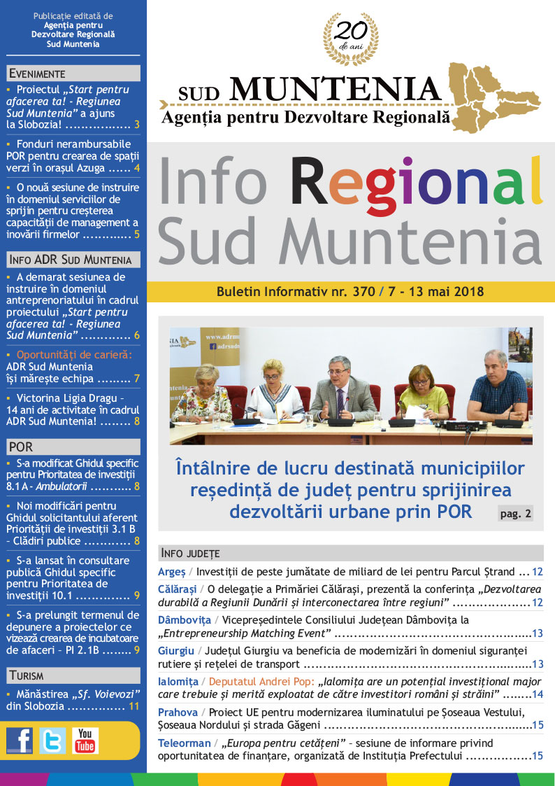 A apărut buletinul informativ Info Regional Sud Muntenia nr. 370!