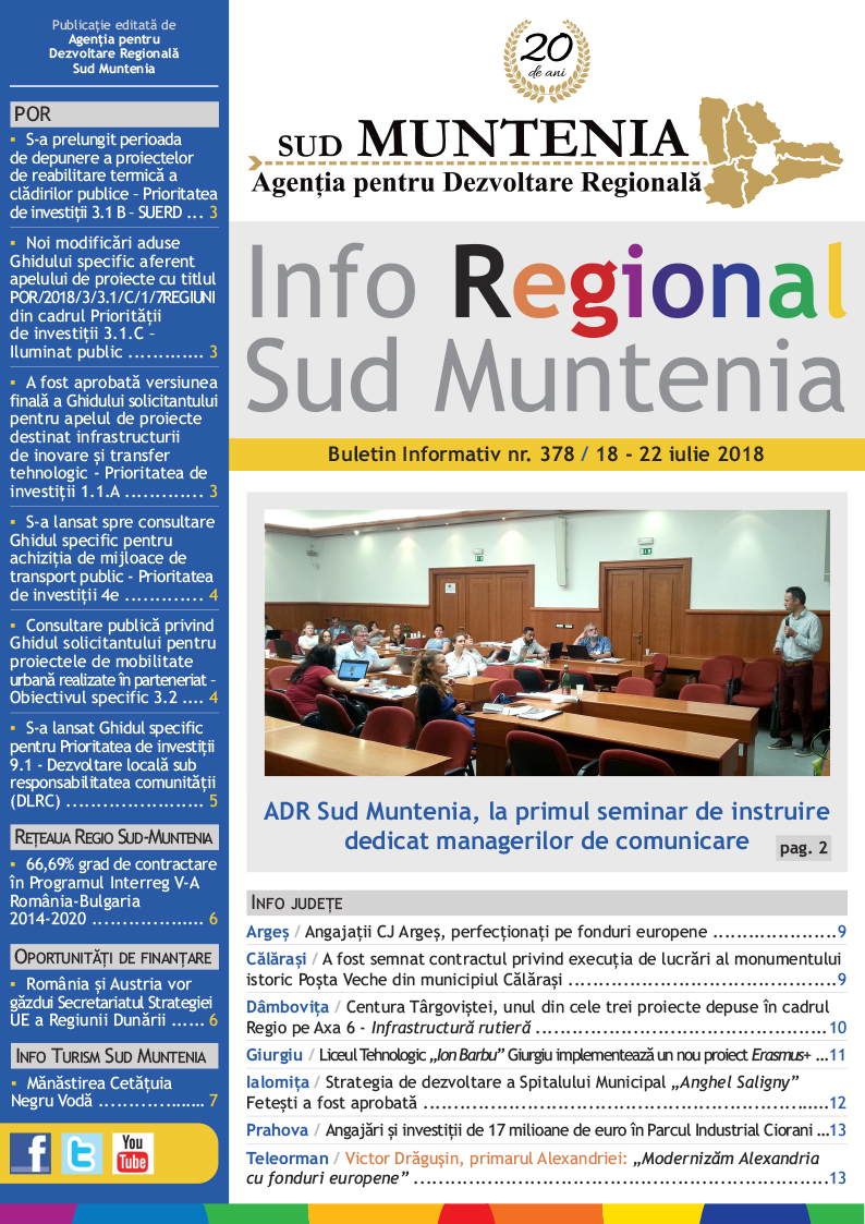 A apărut buletinul informativ Info Regional Sud Muntenia nr. 378!