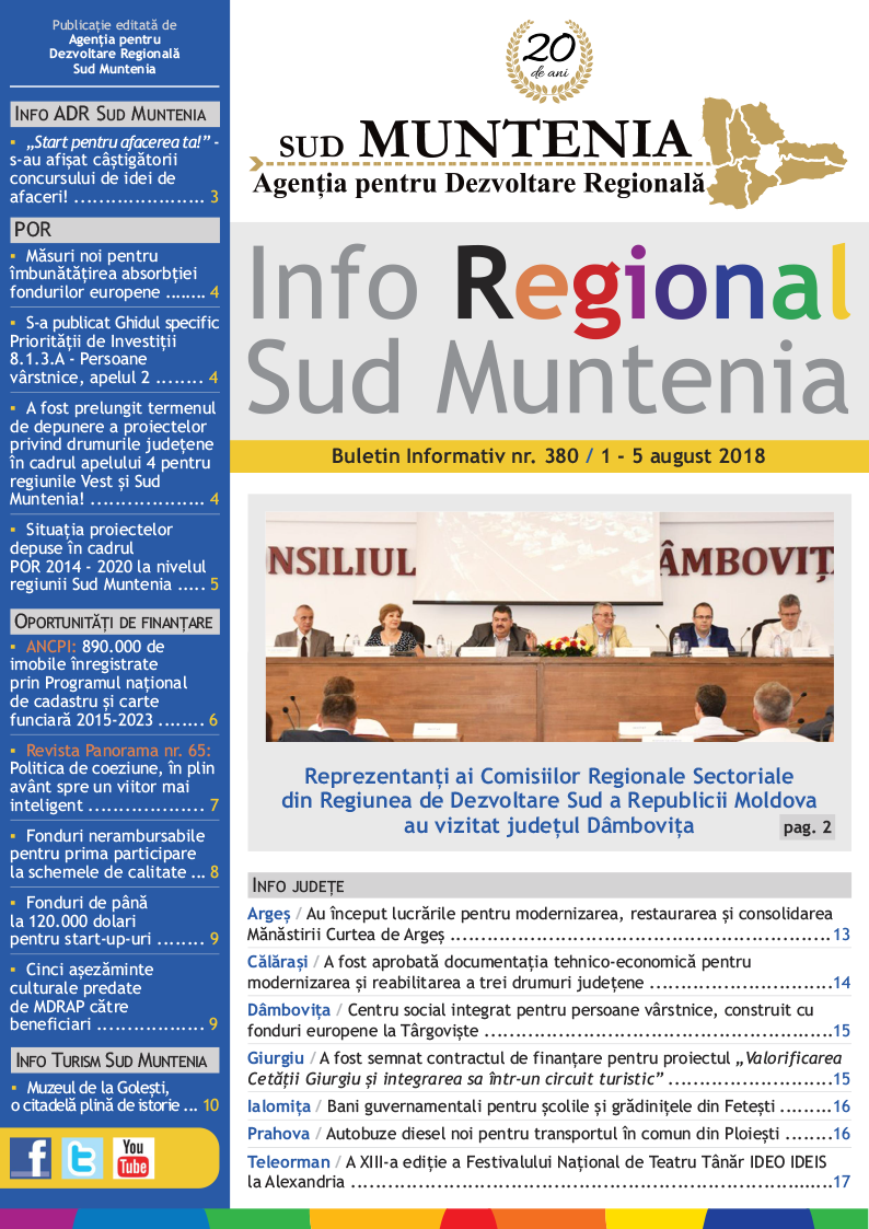 A apărut buletinul informativ Info Regional Sud Muntenia nr. 380!