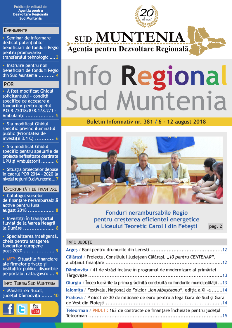 A apărut buletinul informativ Info Regional Sud Muntenia nr. 381!
