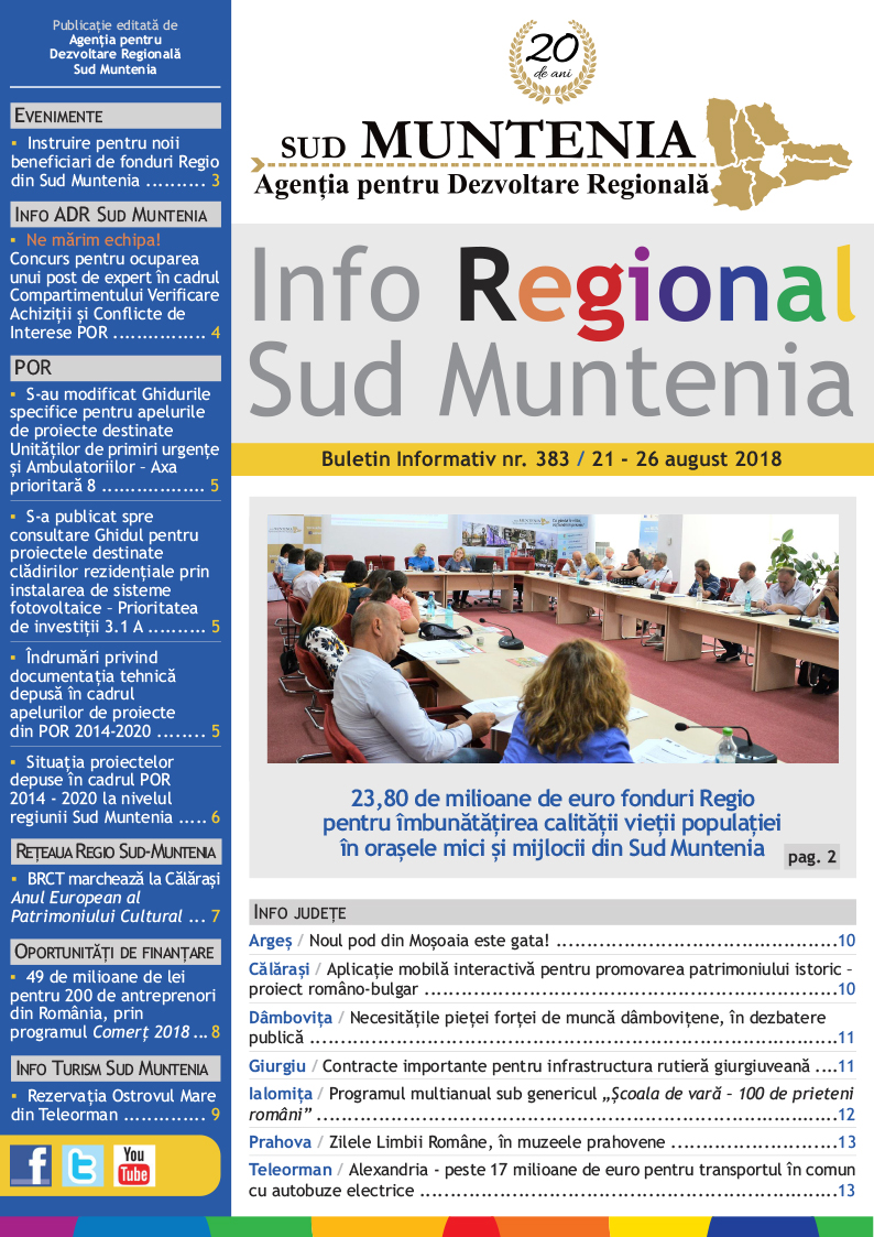 A apărut buletinul informativ Info Regional Sud Muntenia nr. 383!