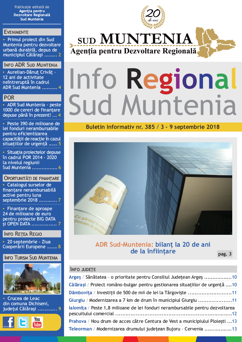 A apărut buletinul informativ Info Regional Sud Muntenia nr. 385!