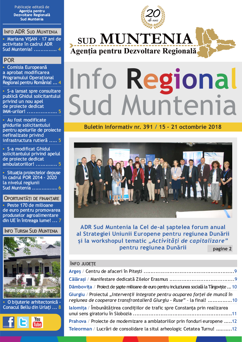 A apărut buletinul informativ Info Regional Sud Muntenia nr. 391!