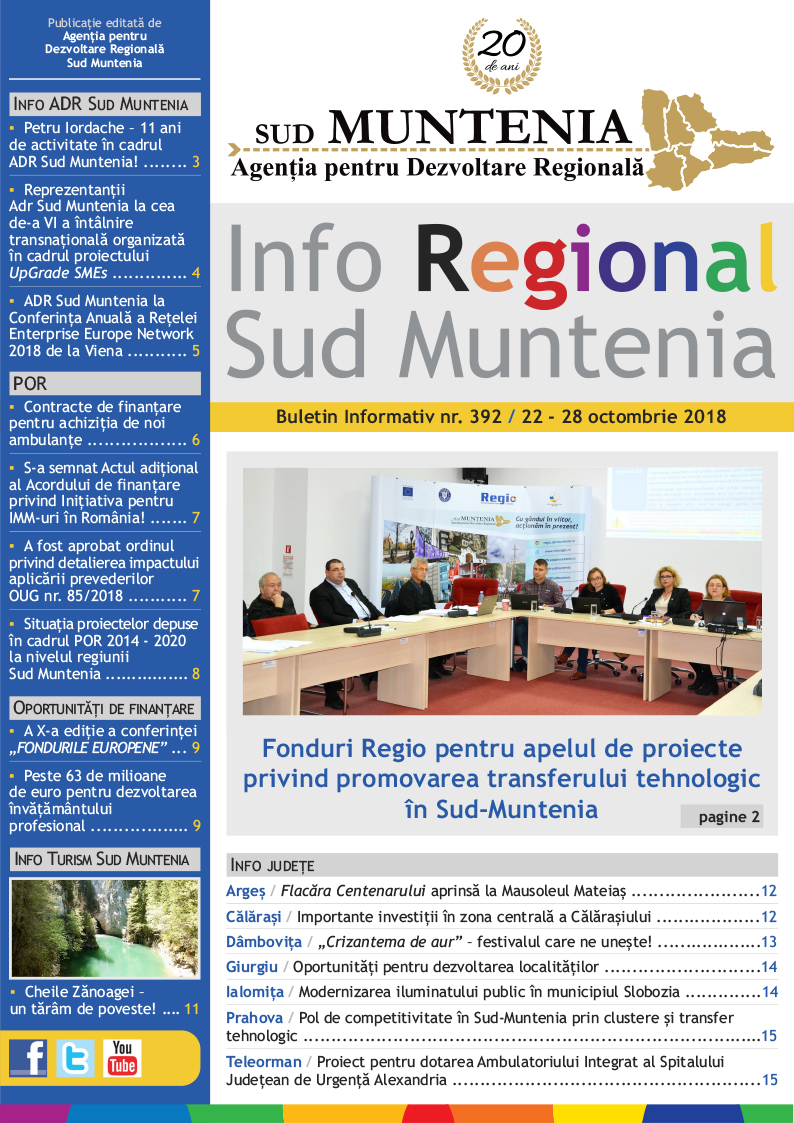 A apărut buletinul informativ Info Regional Sud Muntenia nr. 392!