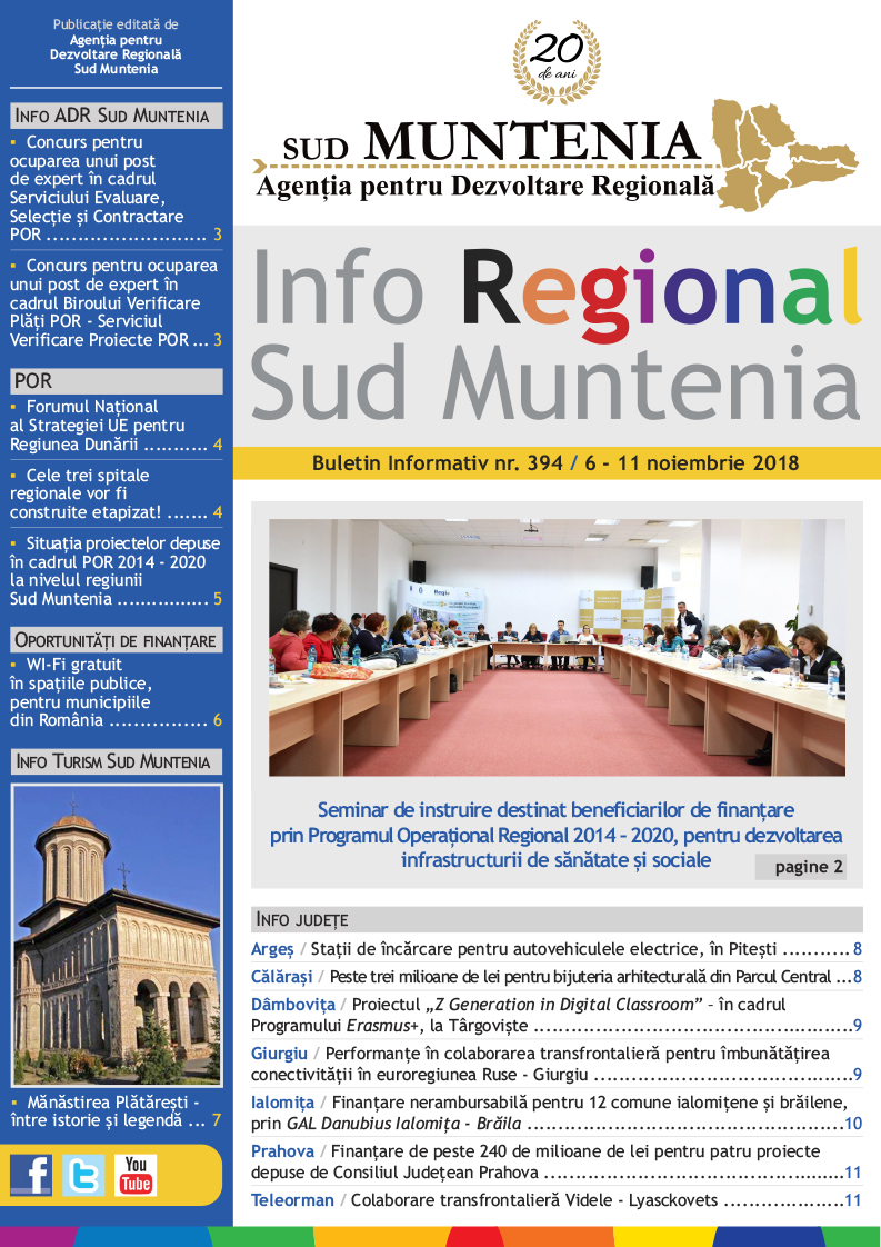 A apărut buletinul informativ Info Regional Sud Muntenia nr. 394!