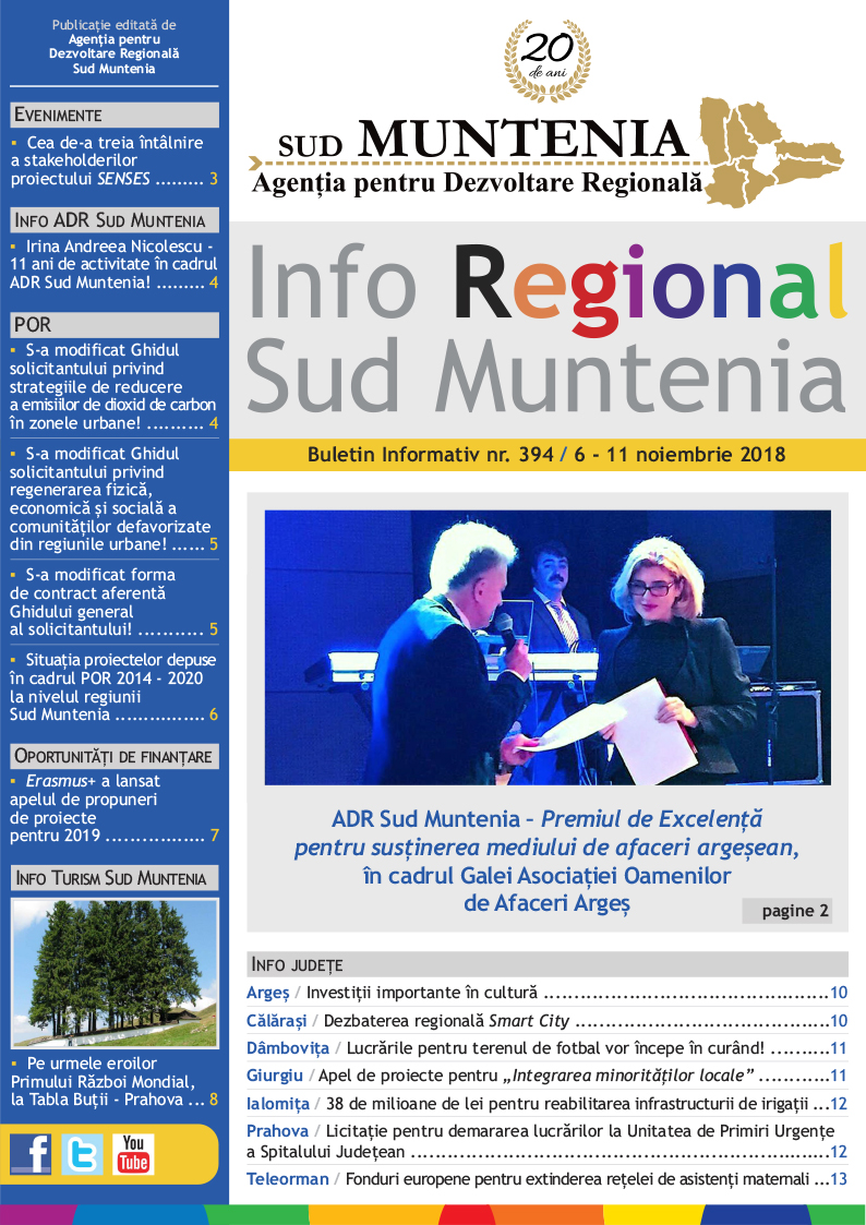A apărut buletinul informativ Info Regional Sud Muntenia nr. 396!