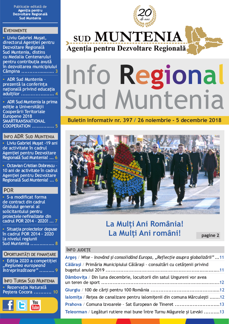 A apărut buletinul informativ Info Regional Sud Muntenia nr. 397!