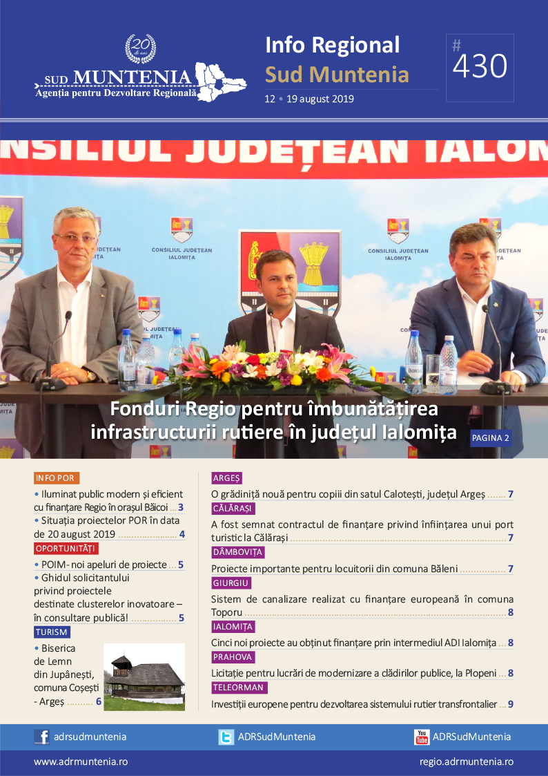 A apărut buletinul informativ Info Regional Sud Muntenia nr. 430!