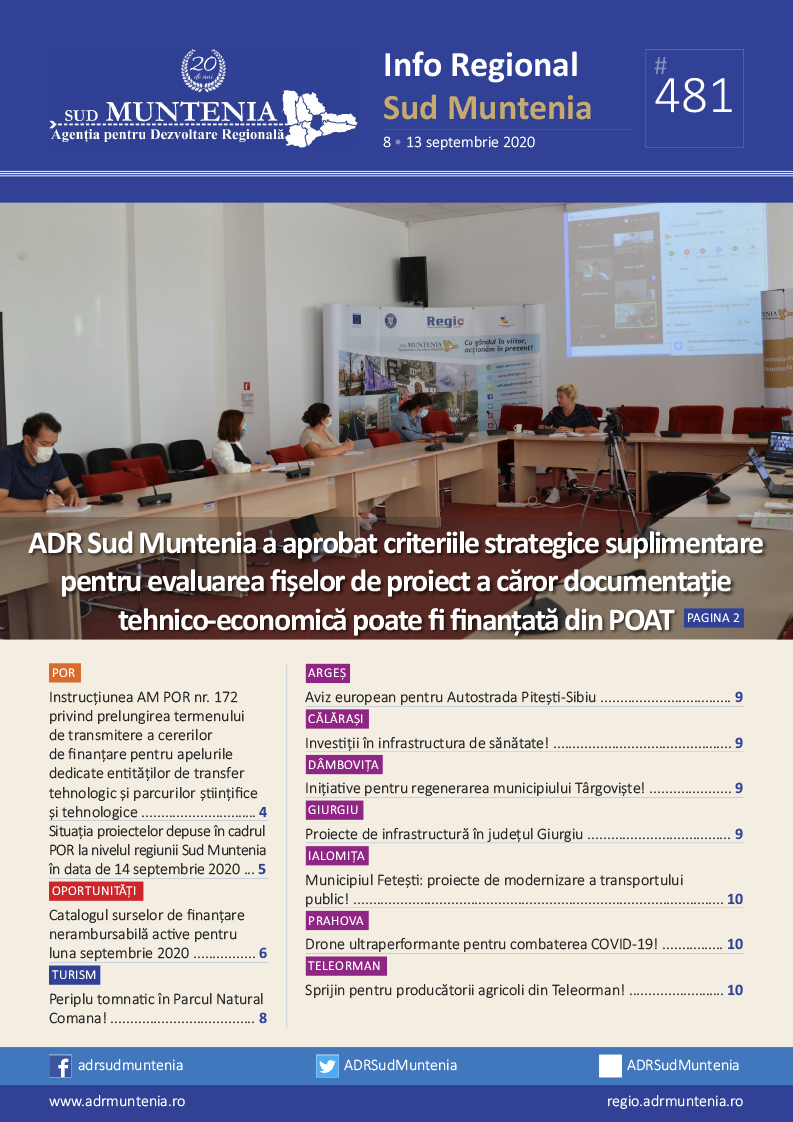 A apărut buletinul informativ Info Regional Sud Muntenia nr. 481!