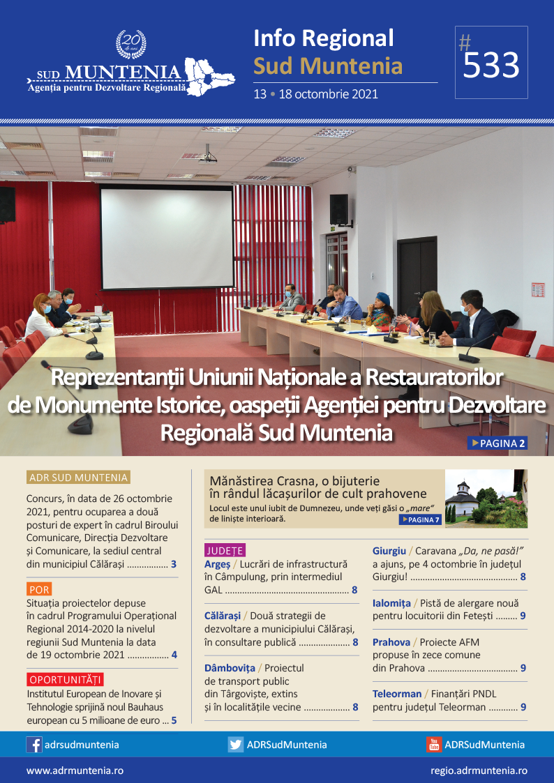 A apărut buletinul informativ Info Regional Sud Muntenia nr. 533!