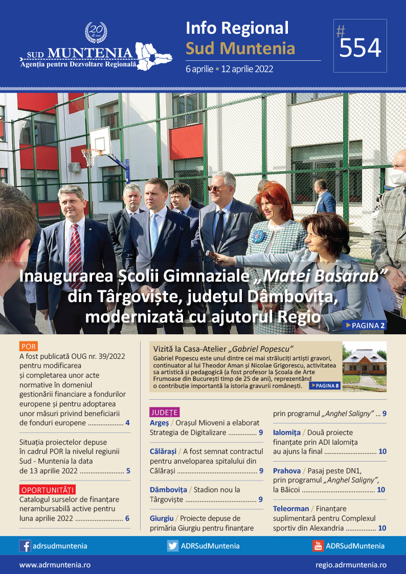 A apărut buletinul informativ Info Regional Sud Muntenia nr. 554!