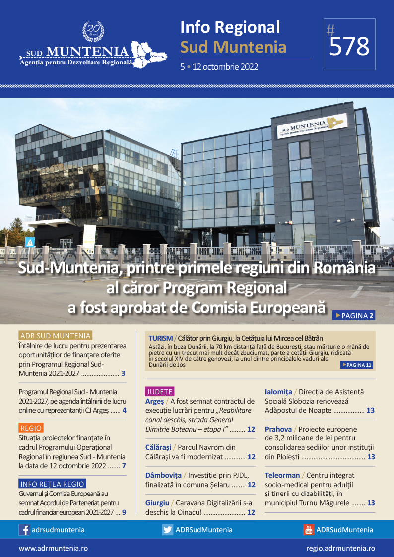 A apărut buletinul informativ Info Regional Sud Muntenia nr. 578!